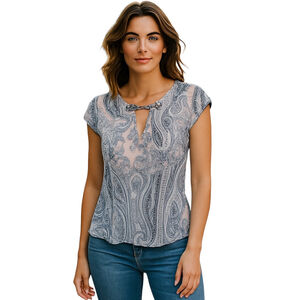 Tommy Hilfiger Blouse Womens L Large Blue Paisley Spring Summer Sleeveless Top